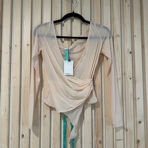 Mistress Rocks Sheer Cream Long Sleeve Bodysuit NWT Size XS